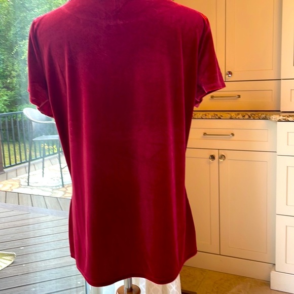 Short sleeve top by White House Black market in deep red velvet fabric. - Picture 3 of 5